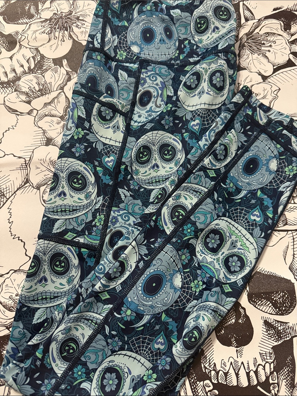 Constantly Varied Gear Teal, Navy & White Sugar Skull Leggings